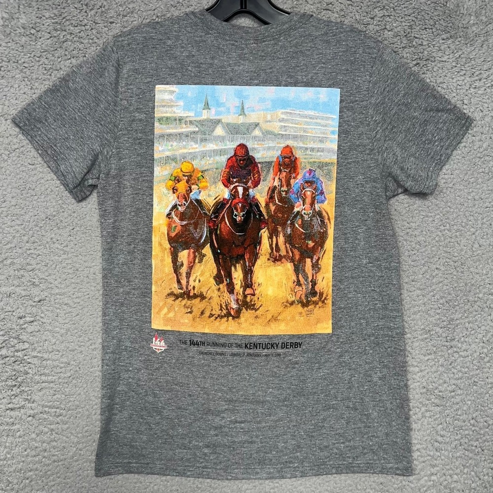 VTG Kentucky Derby 144 T Shirt Mens Sz S Gray Churchill‎ Downs 2018 2-Sided Tee